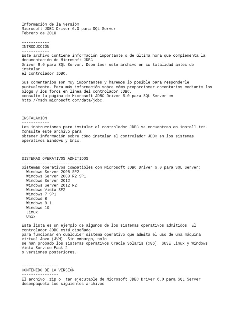 Microsoft JDBC Driver 6.0 para SQL Server | PDF | Windows Server 2008 ...