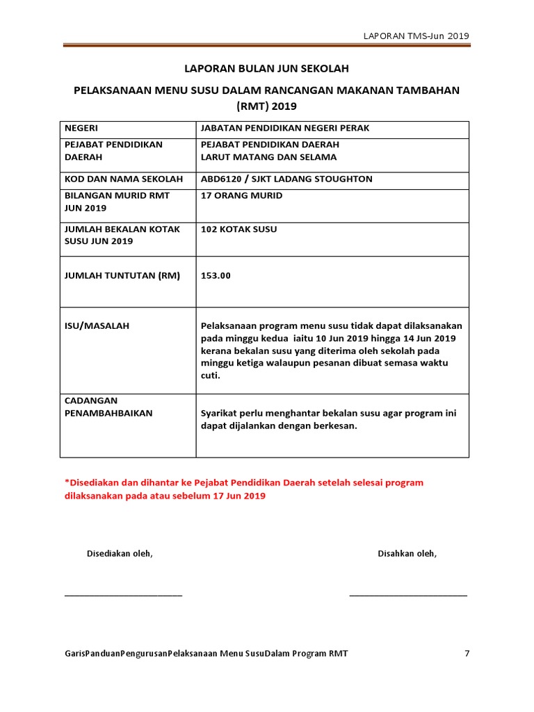 Laporan Jun Hantar 17 6 2019 Ke Ppd Pdf