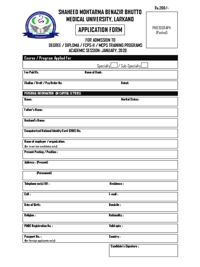 SMBBMU Admission Application 2025 | PDF | Postgraduate Education ...