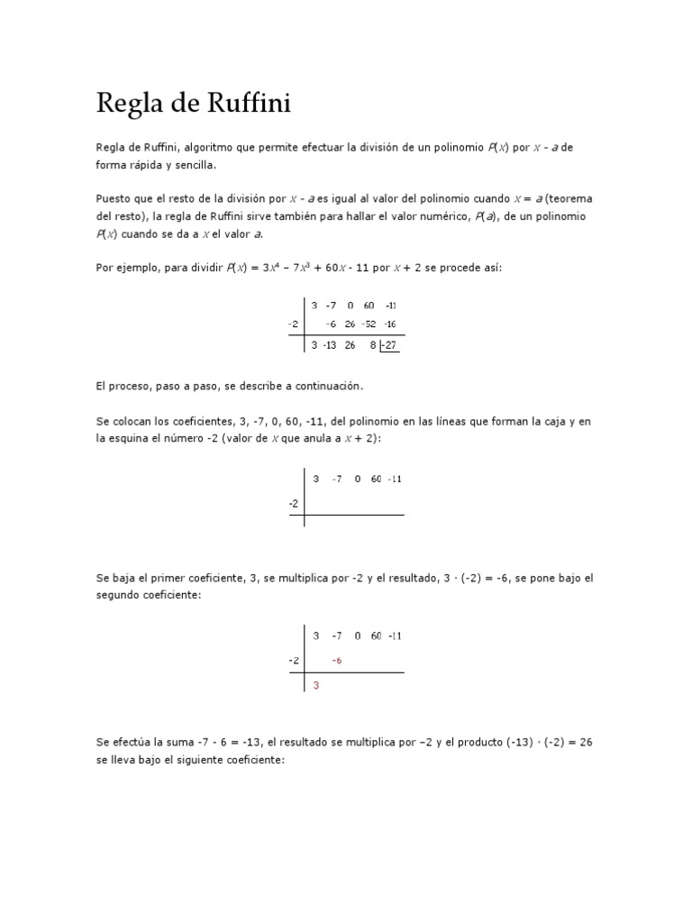 División de Polinomios con Ruffini | PDF | Métodos y materiales de ...