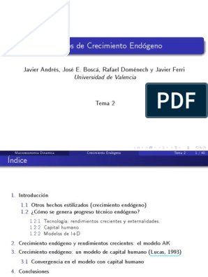 Modelo de Lucas PPT. Mac - Din - Tema2 | PDF | Crecimiento económico |  Capital humano