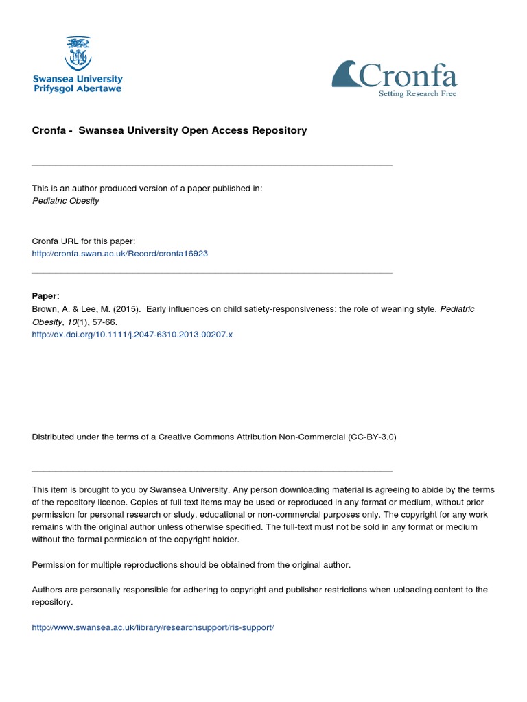 Cronfa - Swansea University Open Access Repository: Pediatric Obesity ...