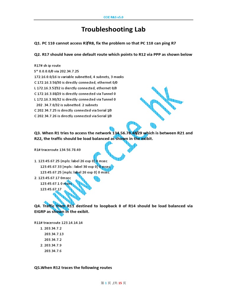 Troubleshooting and Configuration Exercises for the CCIE R&S v5.0 Lab ...