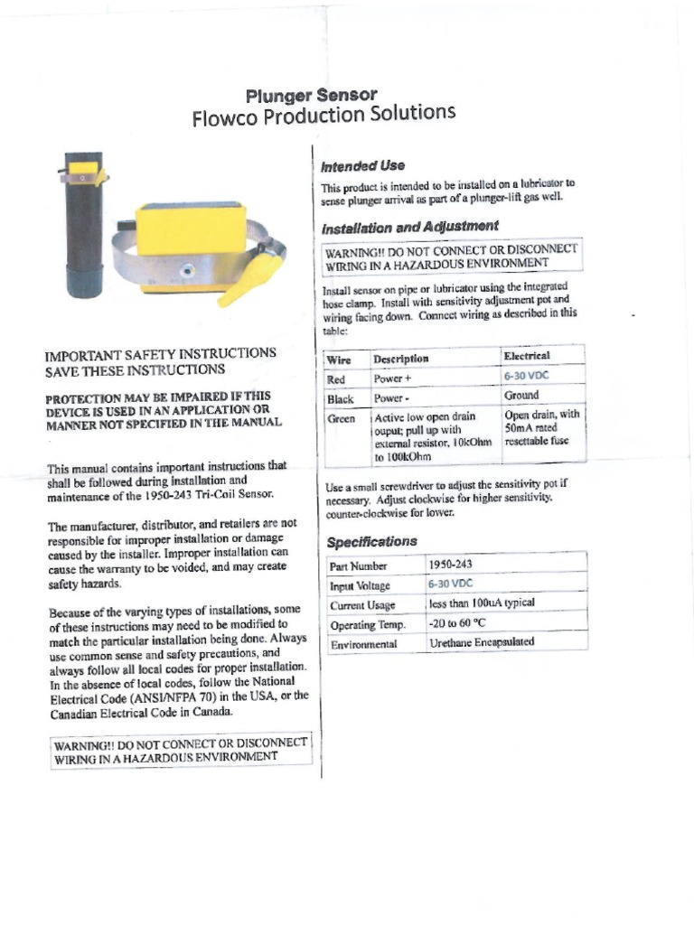 FlowCo Arrival Sensor | PDF