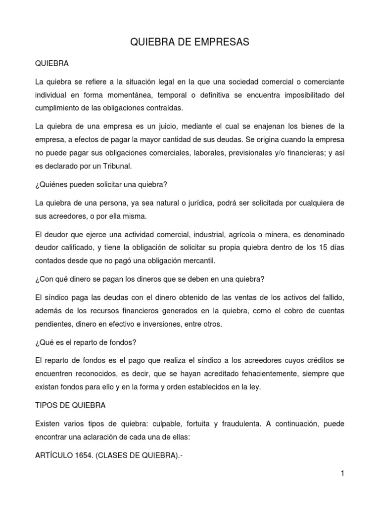 Proceso de Quiebra Empresarial en Bolivia | PDF | Bancarrota | Pagos