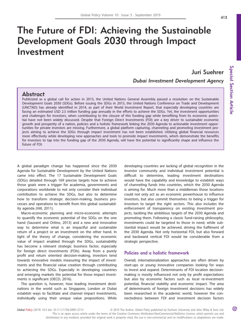 The Future of FDI Achieving The Sustainable Development Goals 2030 ...