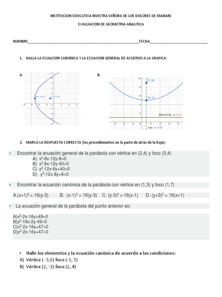 Evaluacion Parabola Derivado Rene Descartes