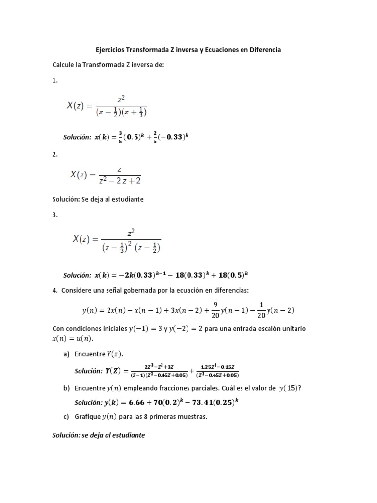 Ejercicios de Transformada Z e Ecuaciones | PDF | Métodos y materiales ...
