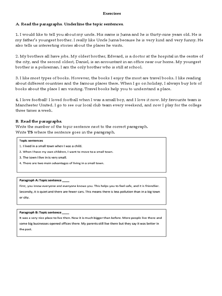 Topic Sentences and Main Ideas Exercises | PDF | Coyote | Gambling