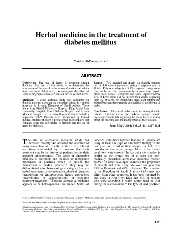 Herbal Medicine in The Management of Dia PDF | PDF | Herbalism ...
