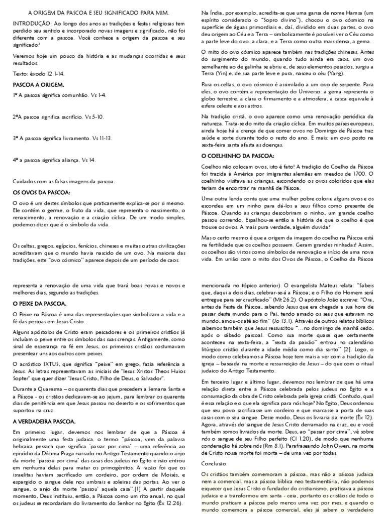 A Origem Da Pascoa e Seu Significado para Mim | PDF | Páscoa | Jesus, image size:768x1024