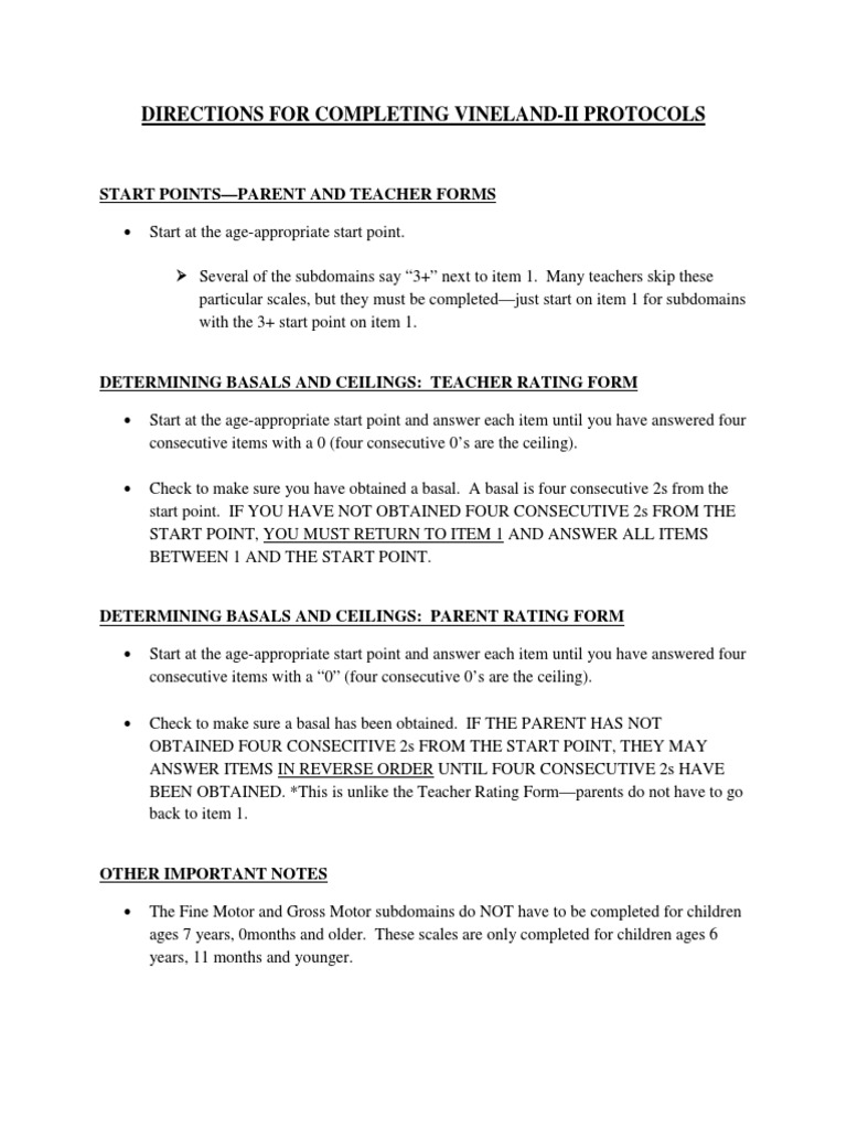 Directions For Completing Vineland PDF PDF Action (Philosophy