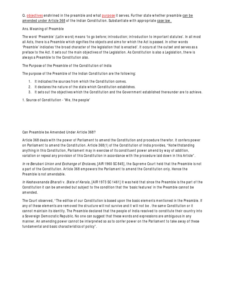 Preamble Can Be Amended | PDF | Constitution | Constitutional Law