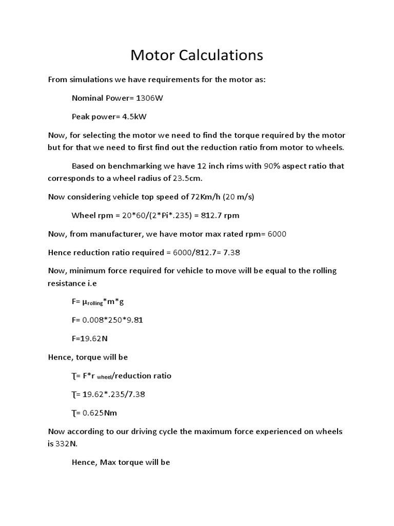 Motor Calculations Rolling PDF