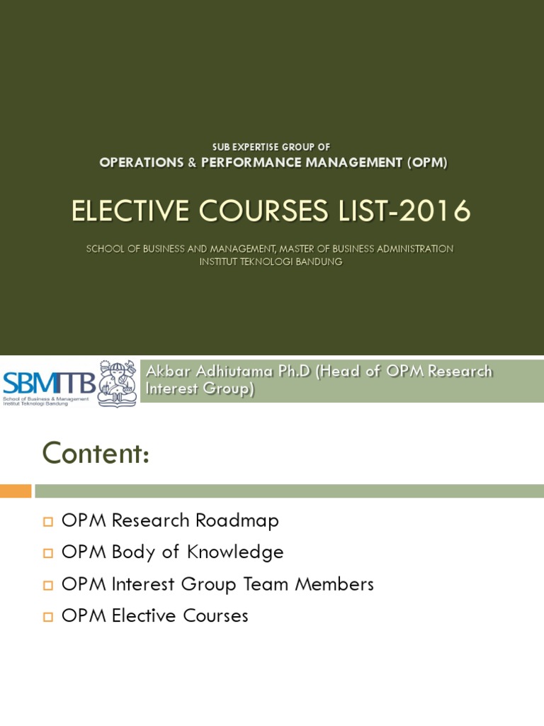 OPM Elective Courses at MBA ITB 2016 | PDF | Leadership | Economies