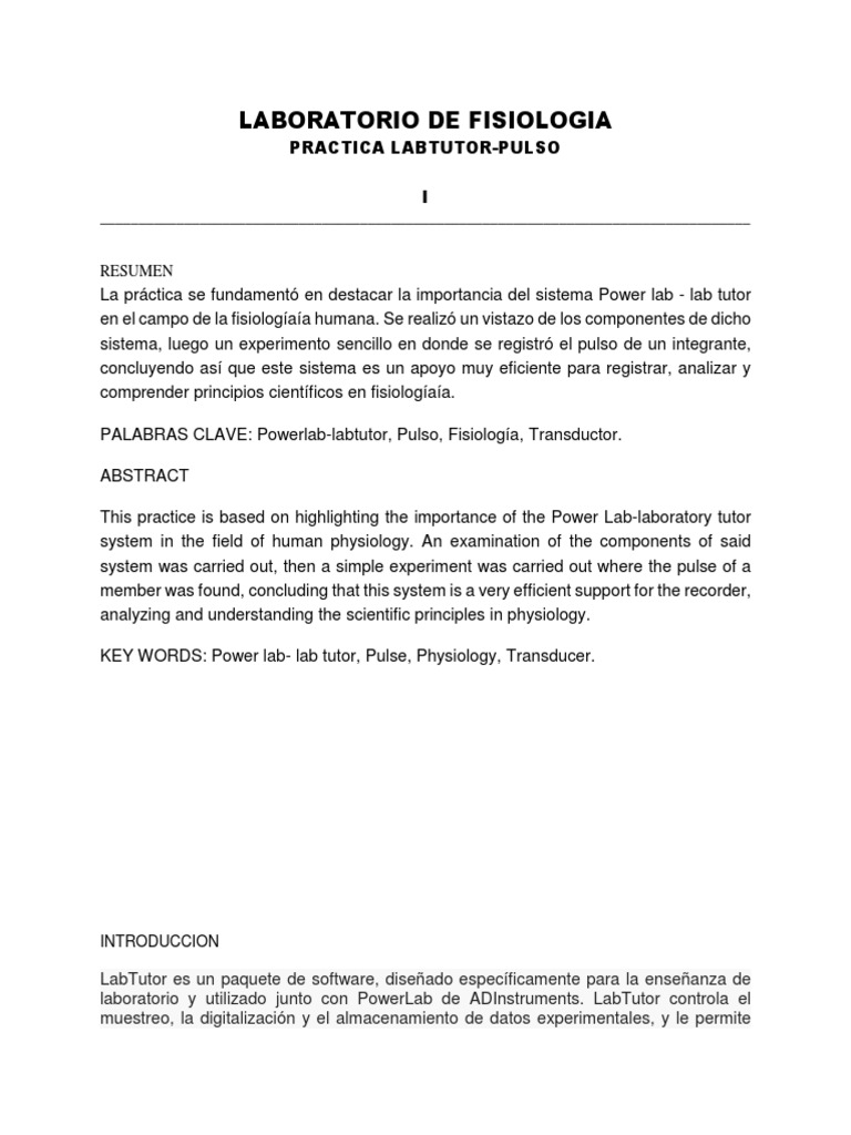 Práctica de Pulso con PowerLab y LabTutor | PDF | Lenguaje de ...