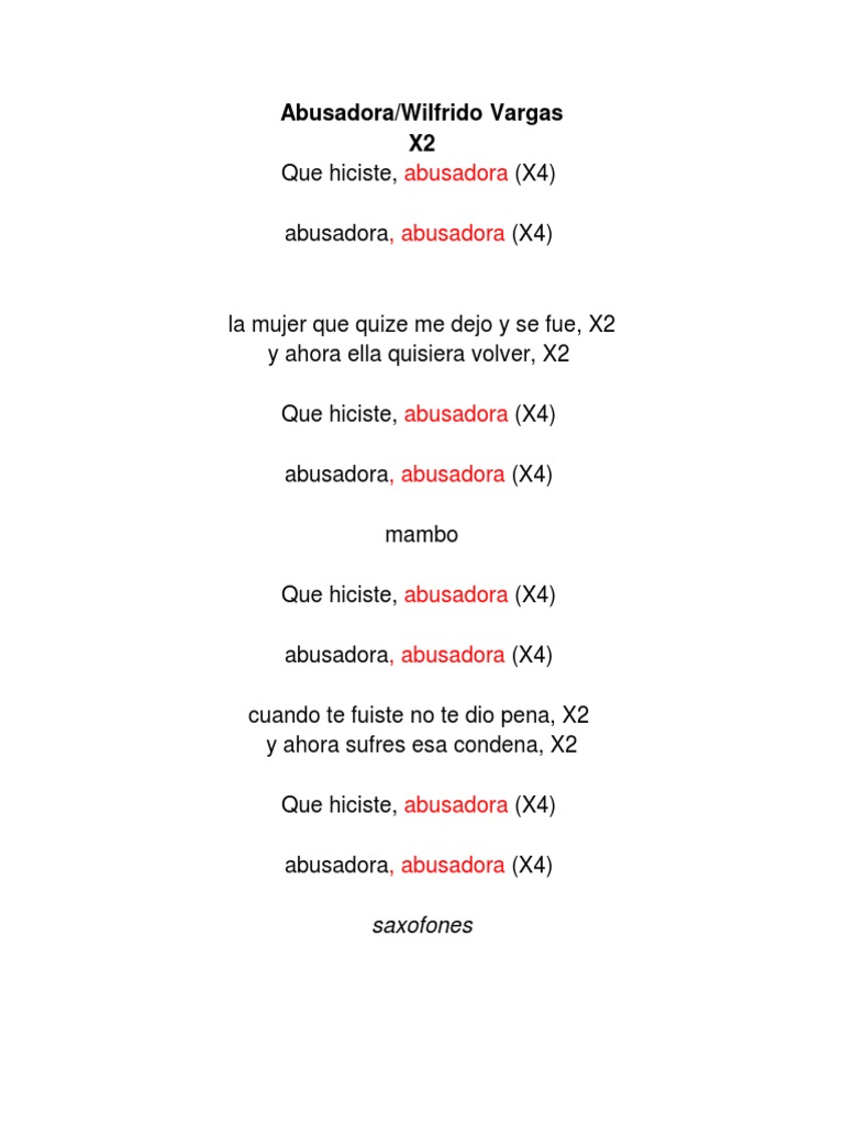 Abusadora - Wilfrido Vargas | PDF | Clásicos