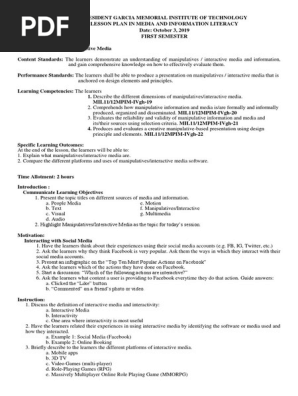 Media and Information Literacy Lesson Plan- Second Quarter