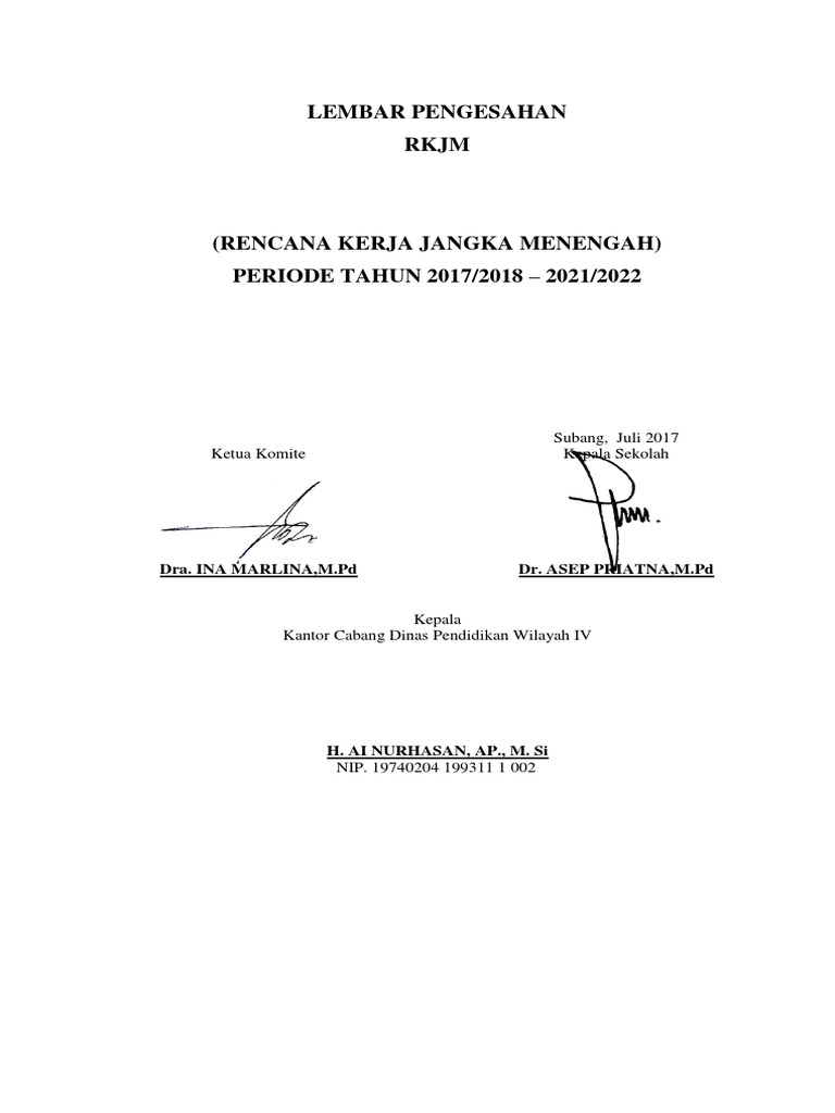 Lembar Pengesahan RKJM 2017-2022 | PDF