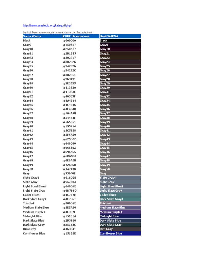 Kode Warna Hexadecimal Desain Grafis | PDF | Chess | Color