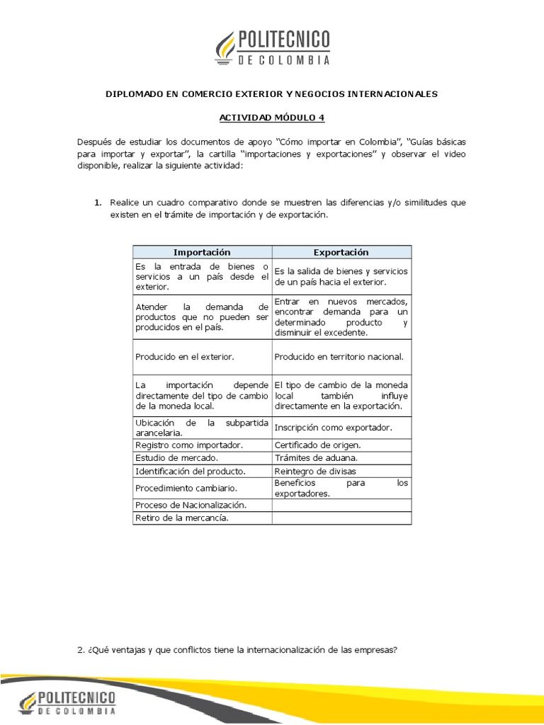 Respuestas - Act Moduulo 4 Comercio | PDF | Exportaciones | El comercio ...