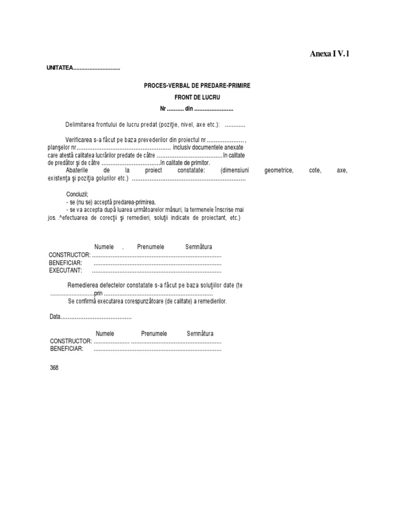 Proces-Verbal de Predare-Primire Front de Lucru | PDF