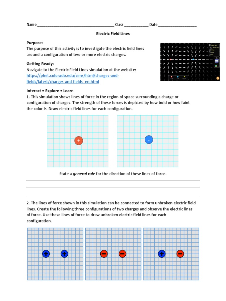 Electric Field Line Worksheet | PDF