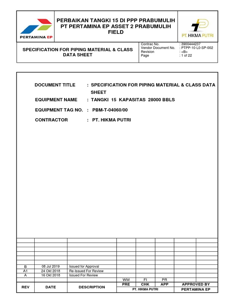 Piping Material Specification Sheet | PDF