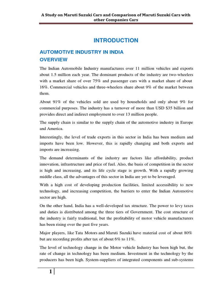 Maruti Suzuki Cars: Industry Overview and Comparison | PDF | Motor ...
