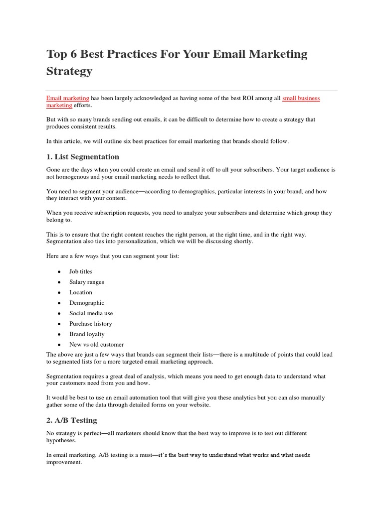 Top 6 Best Practices For Your Email Marketing Strateg1 PDF | PDF ...
