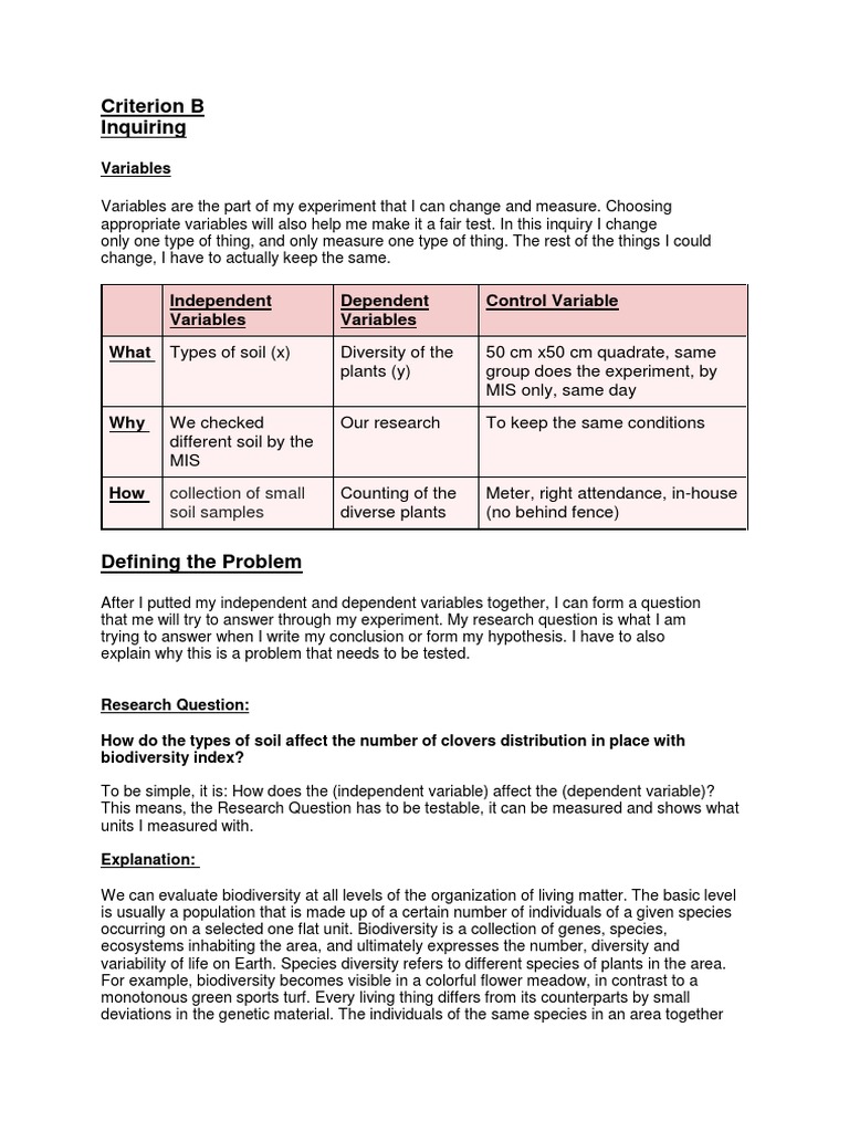 Biology Biodiversity Crit C | PDF | Biodiversity | Experiment