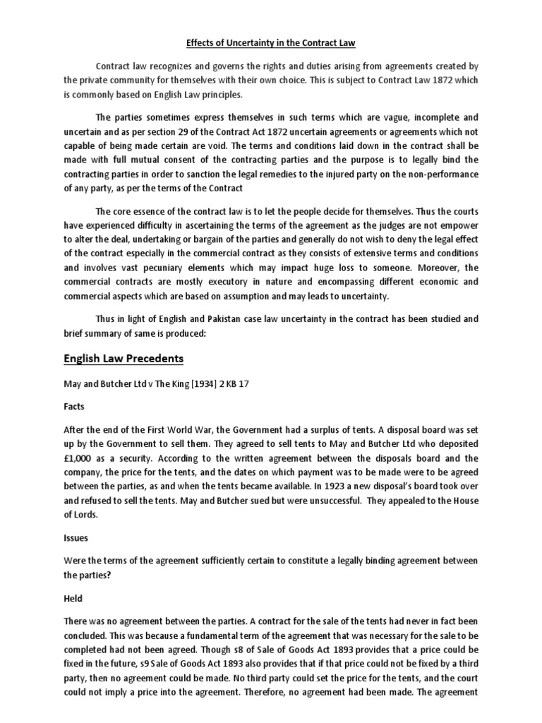 Uncertainty in Contract Law Effects | PDF | Contractual Term | Contract Law