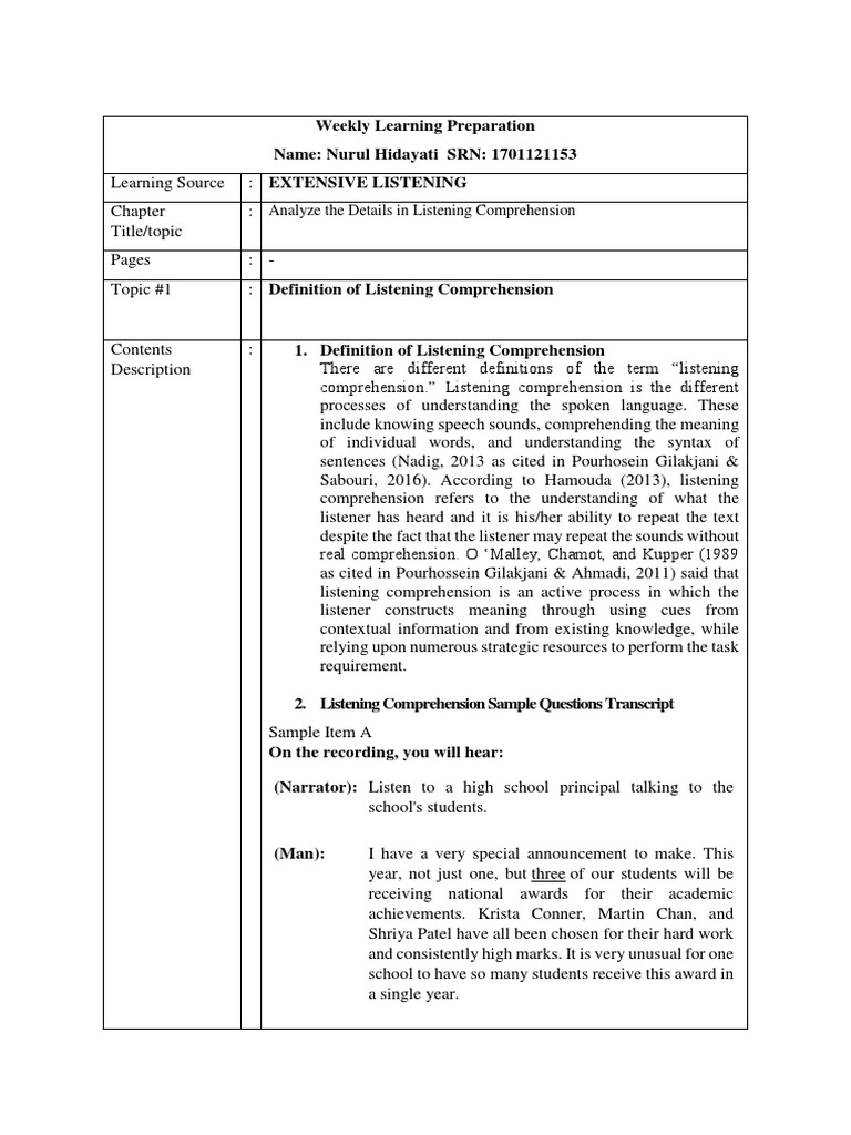 Listening Comprehension Analysis Guide | PDF | Reading Comprehension ...