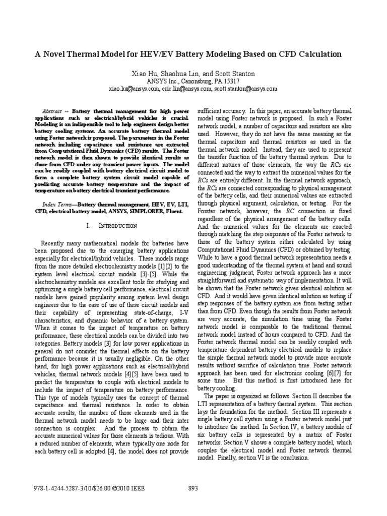 A Novel Thermal Model For HEVEV Battery Modeling Based On CFD | PDF ...