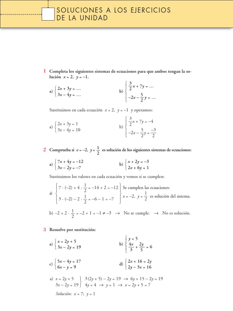 Matematicas Resueltos (Soluciones) Sistemas de Ecuaciones 2ª Parte 3º