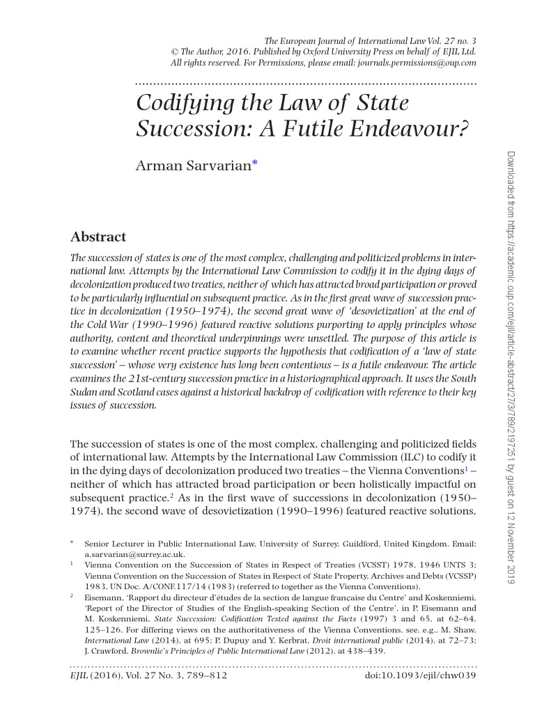 Codifying The Law of State Succession PDF | PDF | Treaty | Codification ...