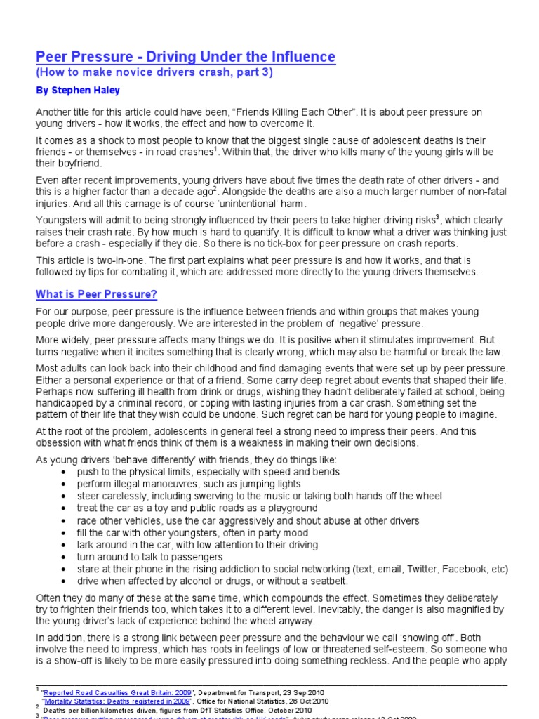 Peer Pressure PDF Adolescence Driving