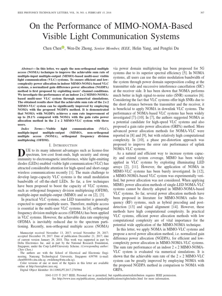 On The Performance of MIMO-NOMA-Based Visible Light Communication ...