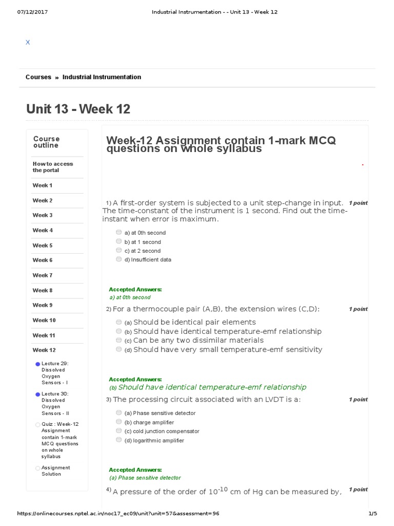 Unit 13 - Week 12: Week-12 Assignment Contain 1-Mark MCQ Questions On ...