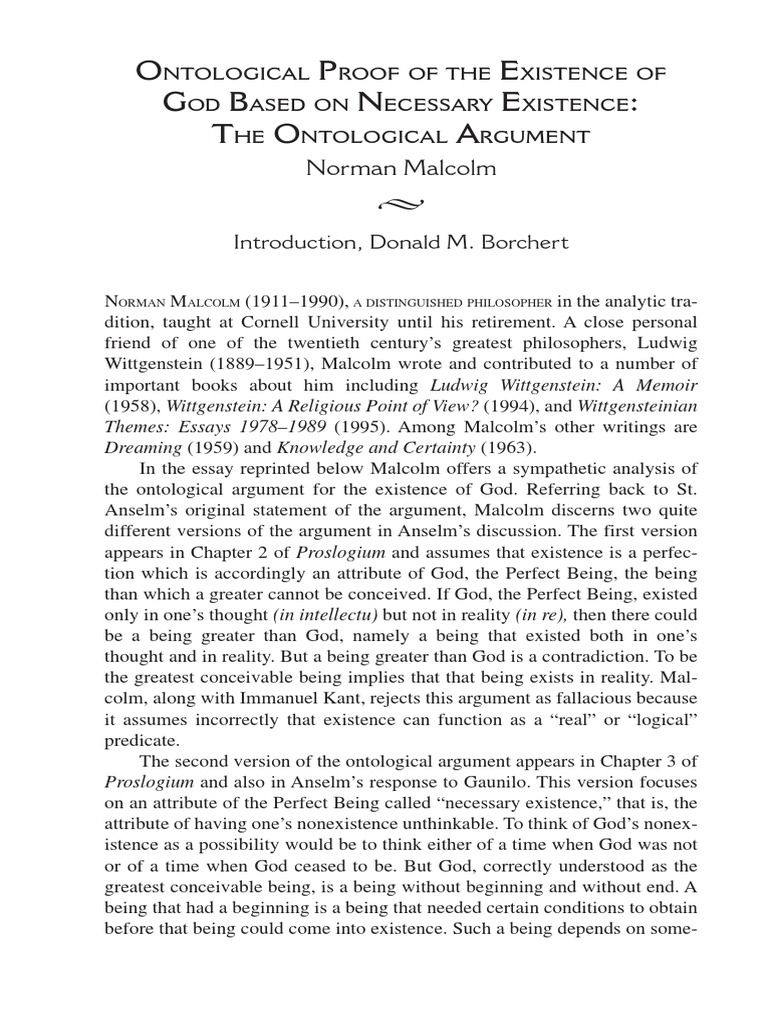 O P E G B N E T O A Norman Malcolm PDF Existence Philosophy