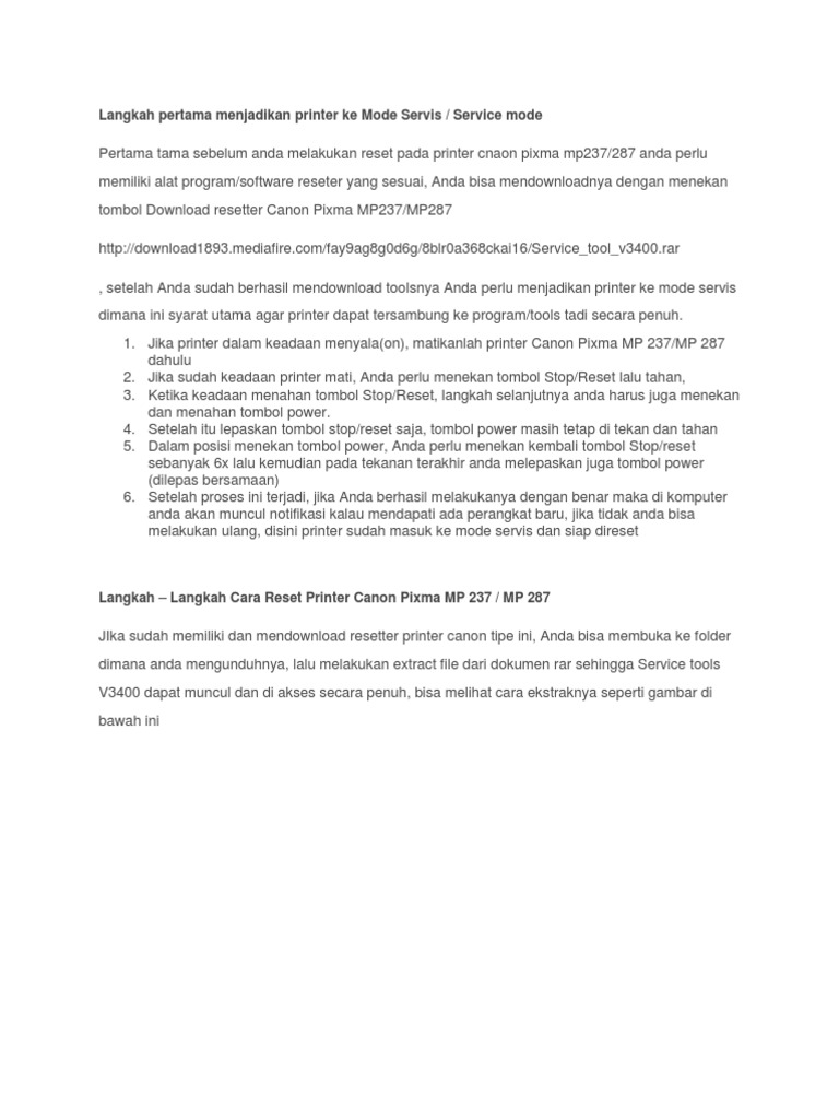 Cara Reset Printer Canon MP237/287 | PDF | Komputer