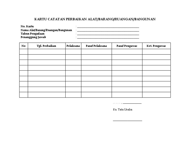 Catatan Perbaikan Alat dan Ruangan | PDF