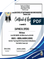 Is Awarded To: Daphne M. Operio