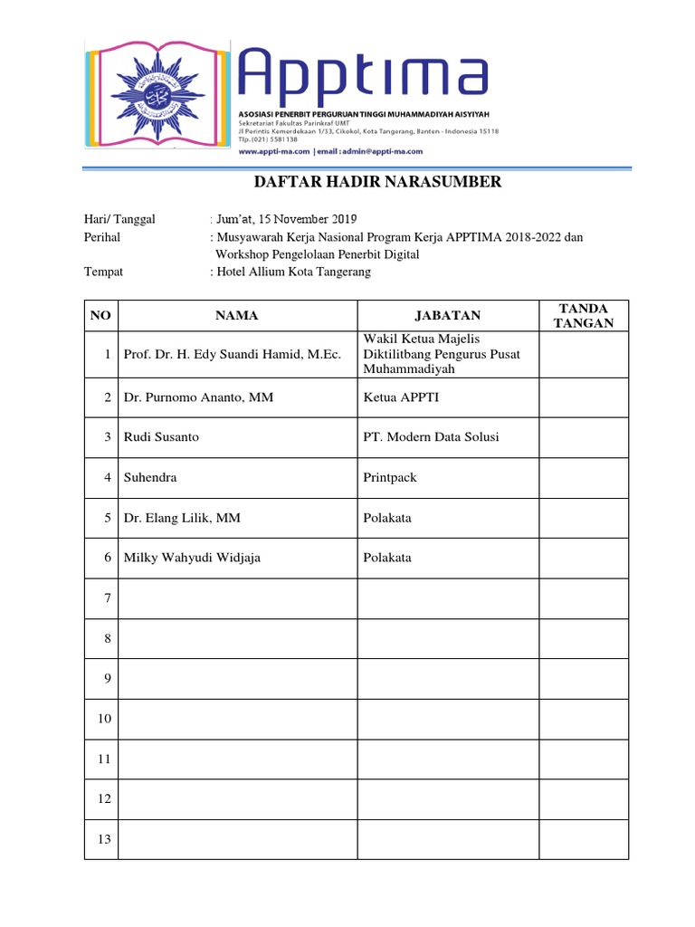Daftar Hadir Narasumber | PDF