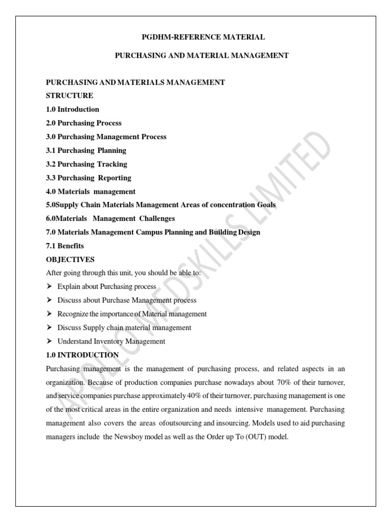 Purchasing and Materials Management Guide | PDF | Logistics | Procurement