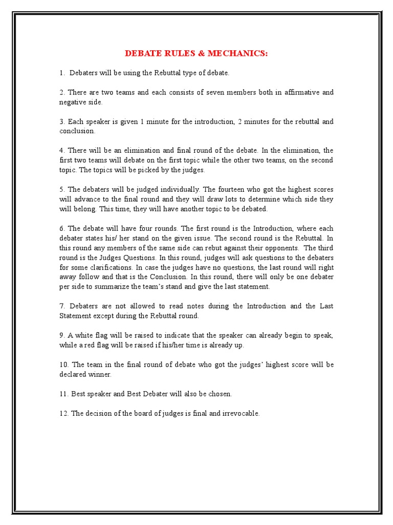 Debate Rules and Mechanics Overview | PDF | Law