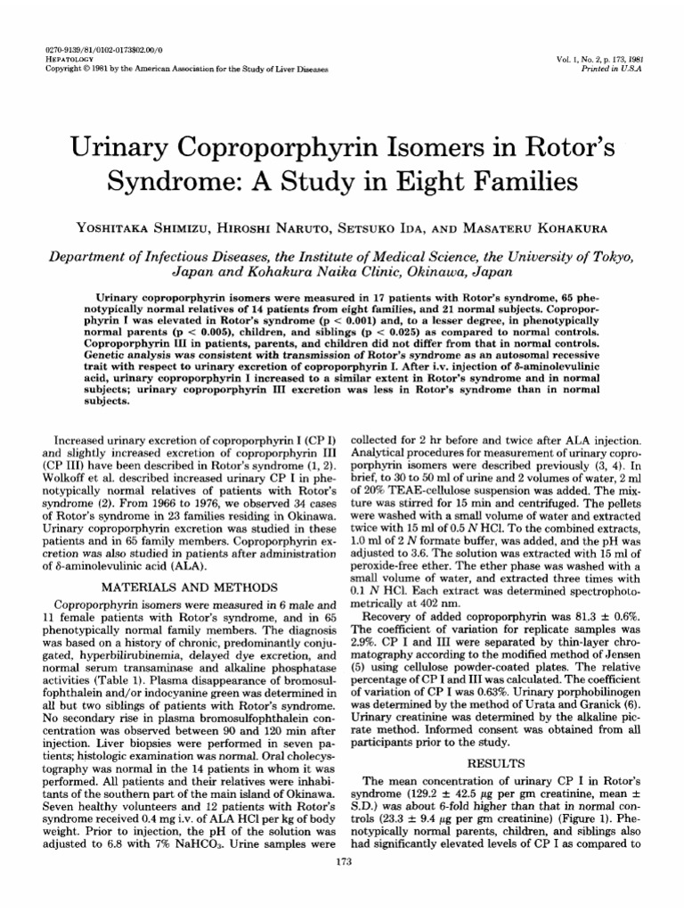 Urinary Coproporphyrin Isomers in Rotor's Syndrome Study in Families