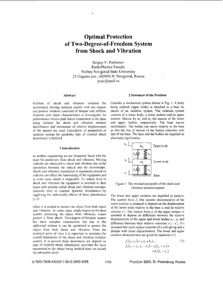 Shock and Vibration Isolation Optimization | PDF | Equations | Velocity
