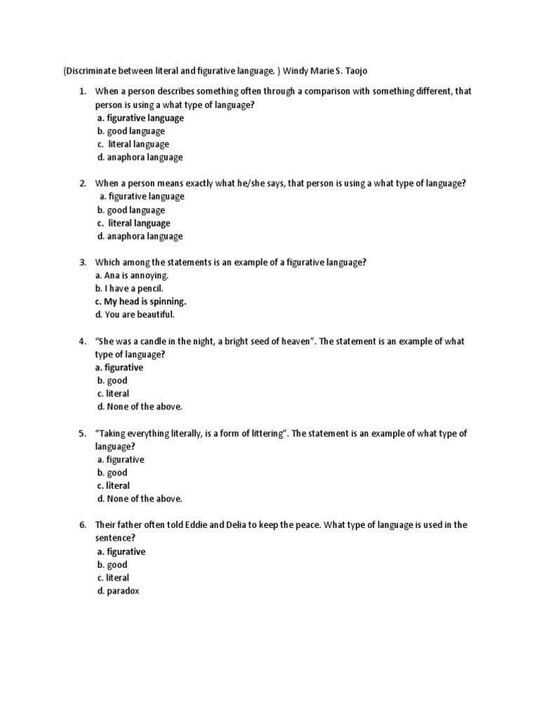 A. Figurative Language | PDF | Semantics | Logic