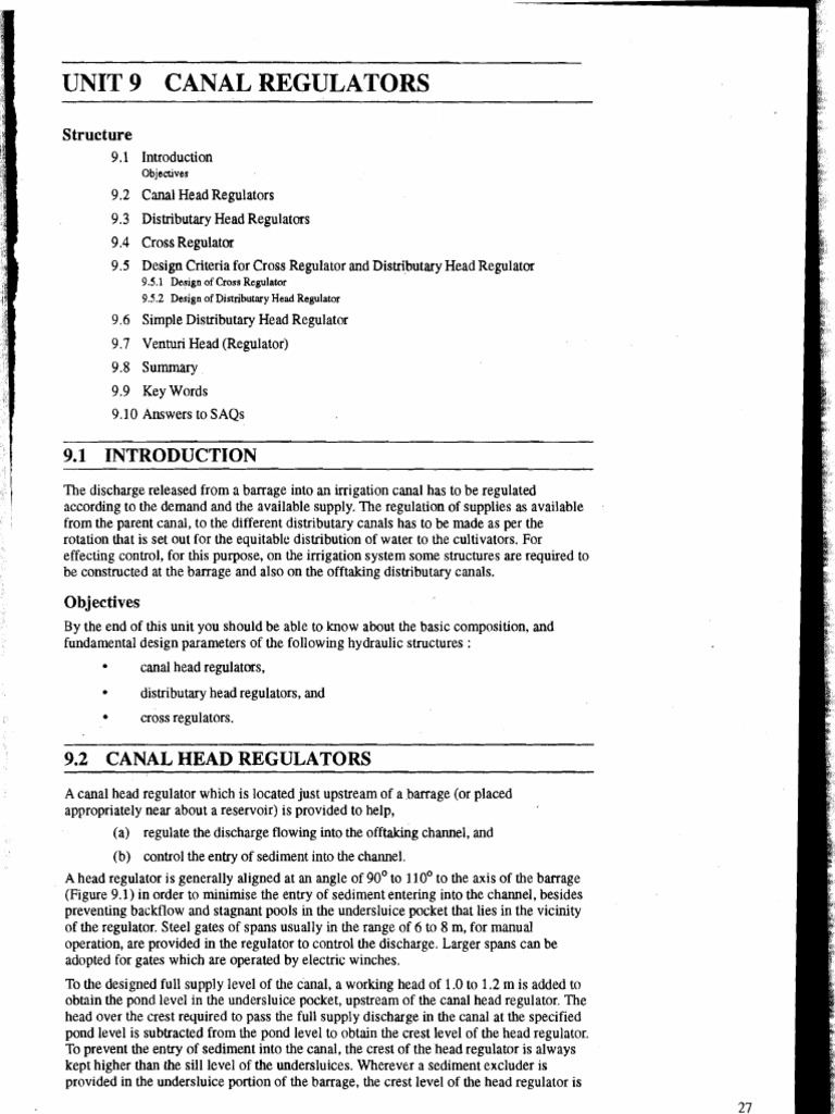 Design and Operation of Canal Head Regulators, Distributary Head